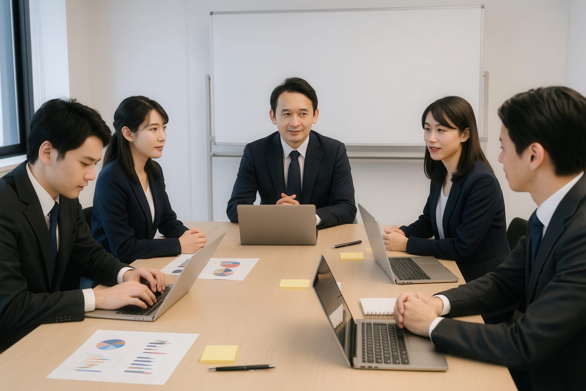 会議室で打ち合わせを行うビジネスチーム