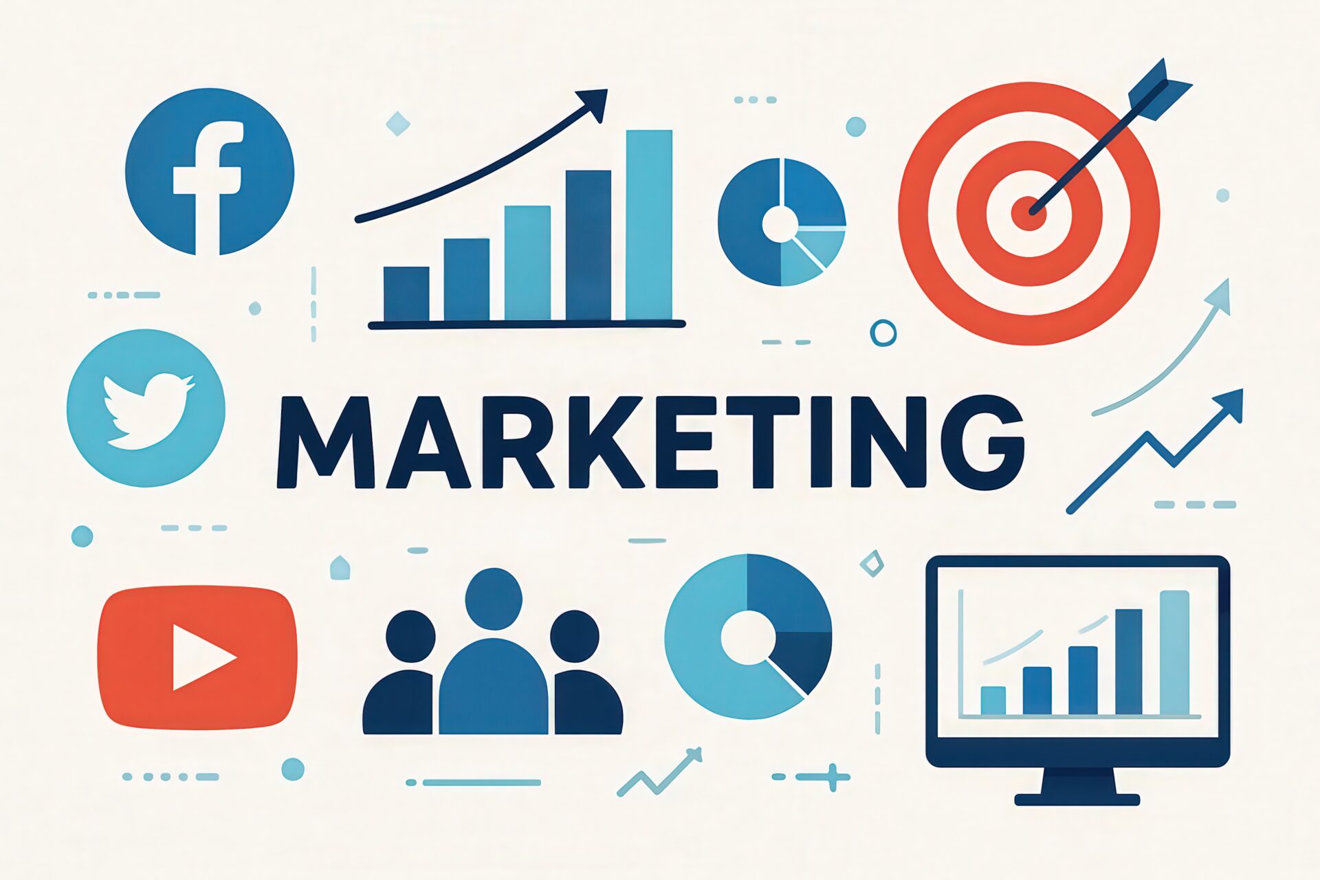 マーケティングプレゼンを行うビジネスチームのイラスト