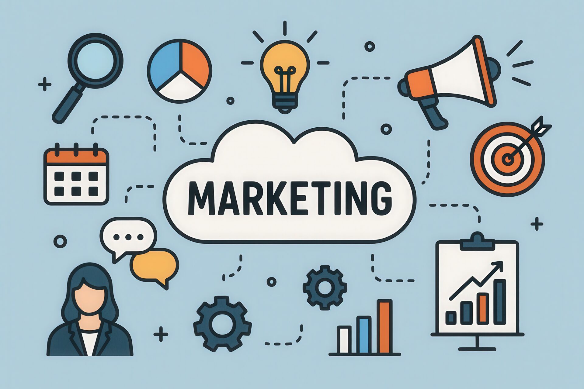 マーケティングの成長データとソーシャルメディアアイコン