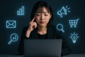 マーケティングアイコンと考えるビジネス女性