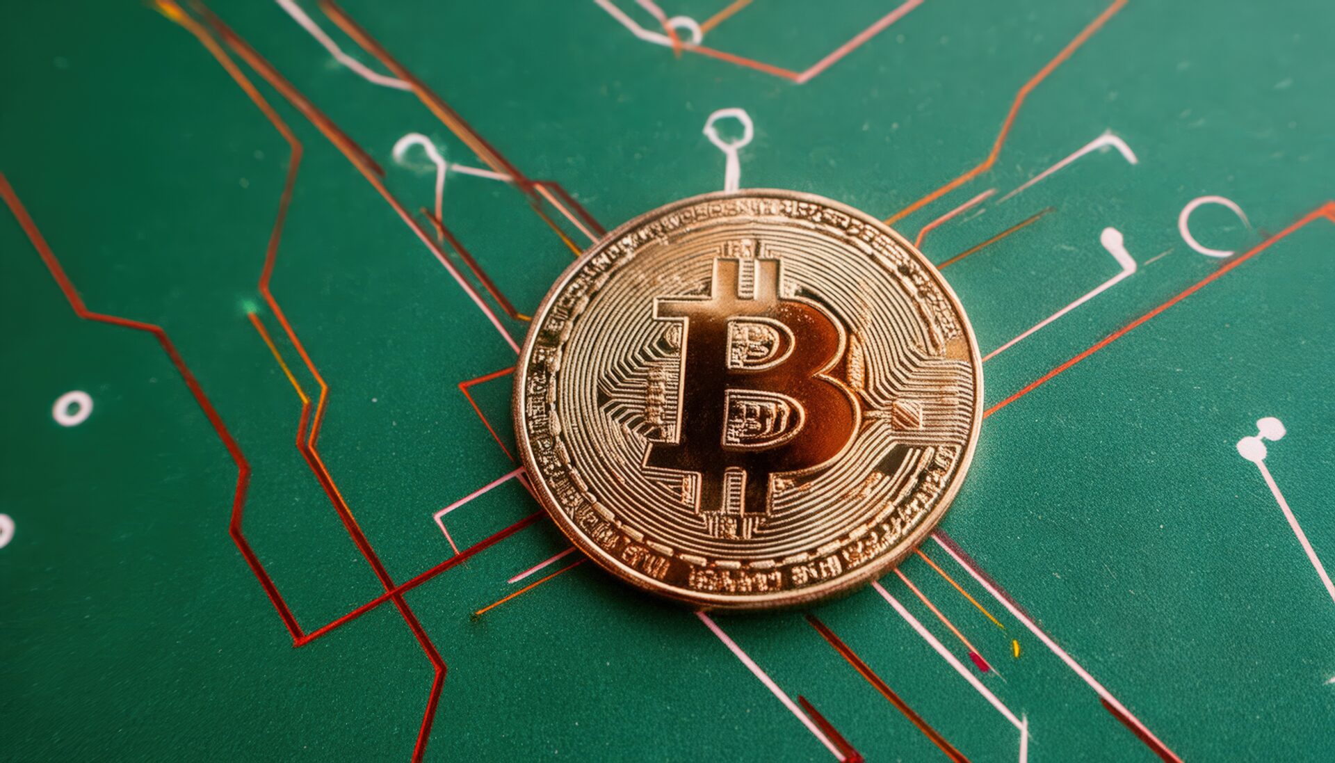 緑の基板の上のビットコインコイン