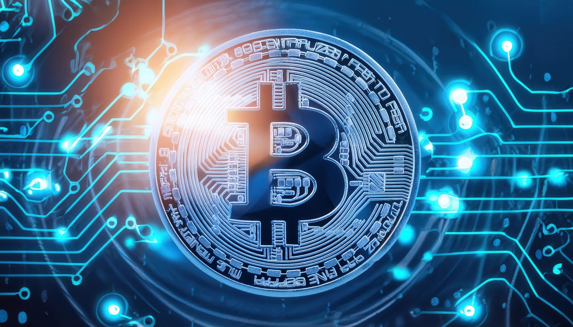 電子ネットワークに浮かぶ青いビットコイン