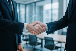 デジタルエフェクトが重なる握手