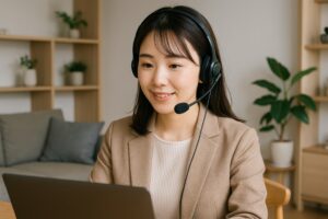 ヘッドセットでビデオ会議に参加する若いビジネスウーマン