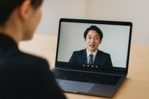 ビデオ通話で話すビジネスマン