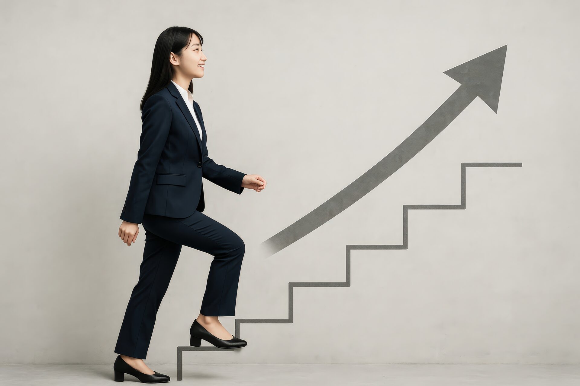 成長と成功を目指して階段を上るビジネスウーマン