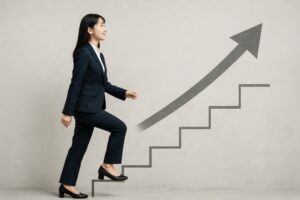 成長と成功を目指して階段を上るビジネスウーマン