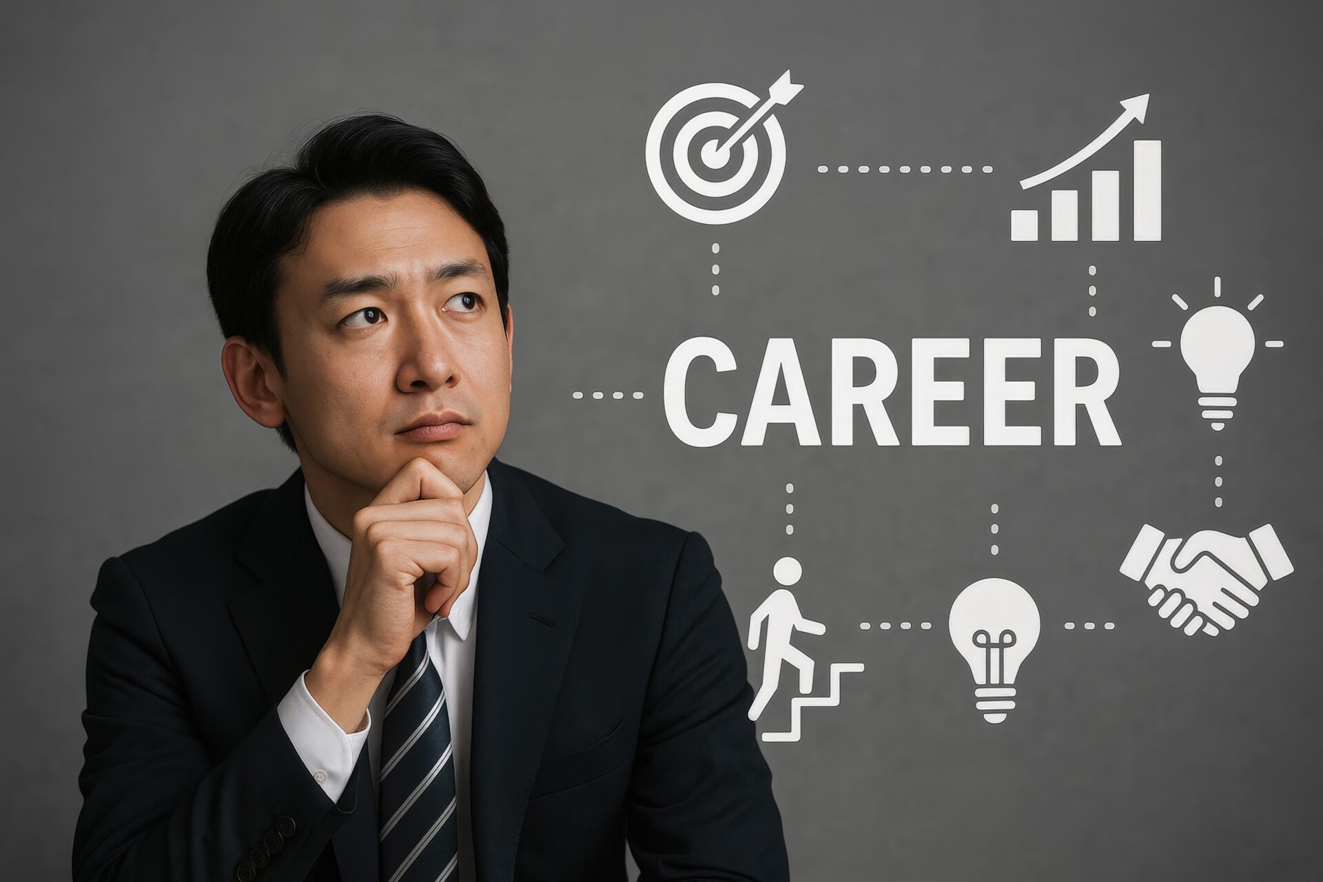 キャリアパスを考えるスーツ姿のビジネスマン