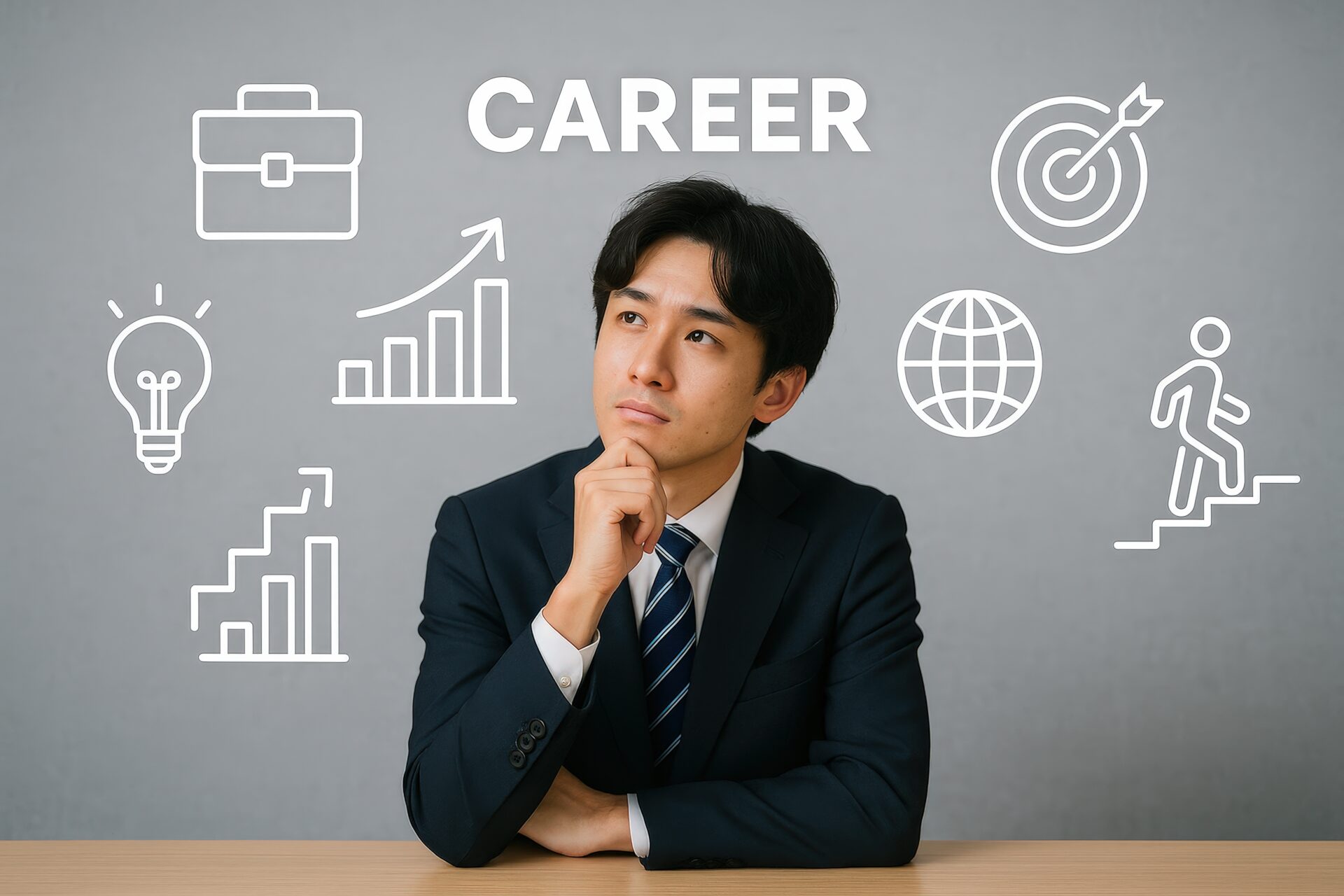 キャリアの将来を思案する若いビジネスマン