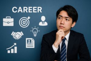 キャリアプランを考えるスーツ姿の男性