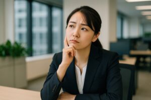 転職について考え込むビジネスウーマン