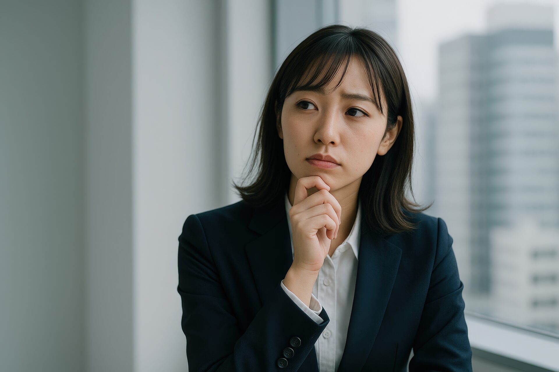 転職について思案するオフィスのビジネスウーマン