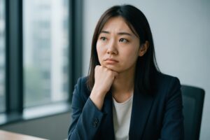 将来と転職について悩む若い女性
