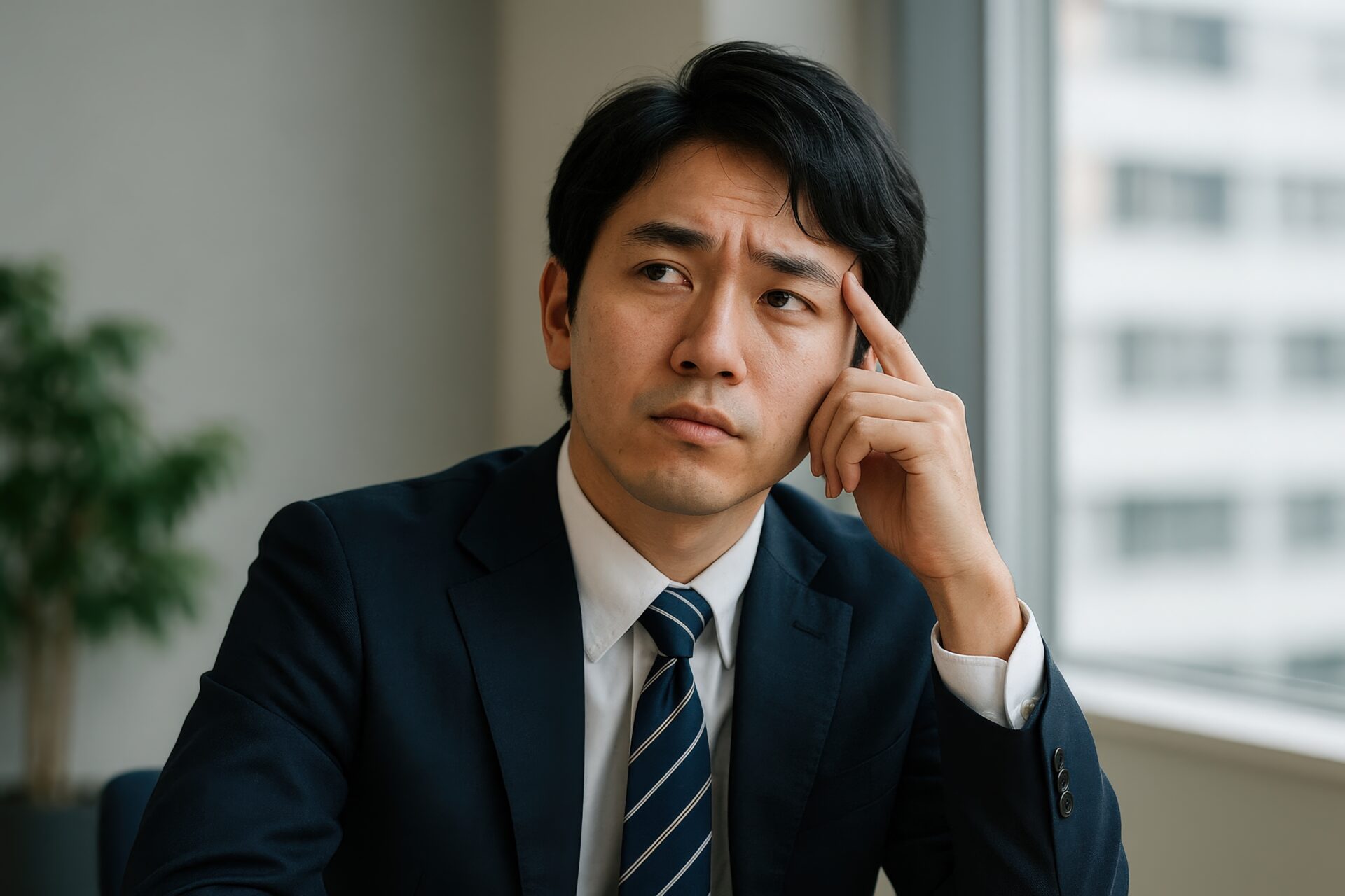 転職について思案するスーツ姿のビジネスマン