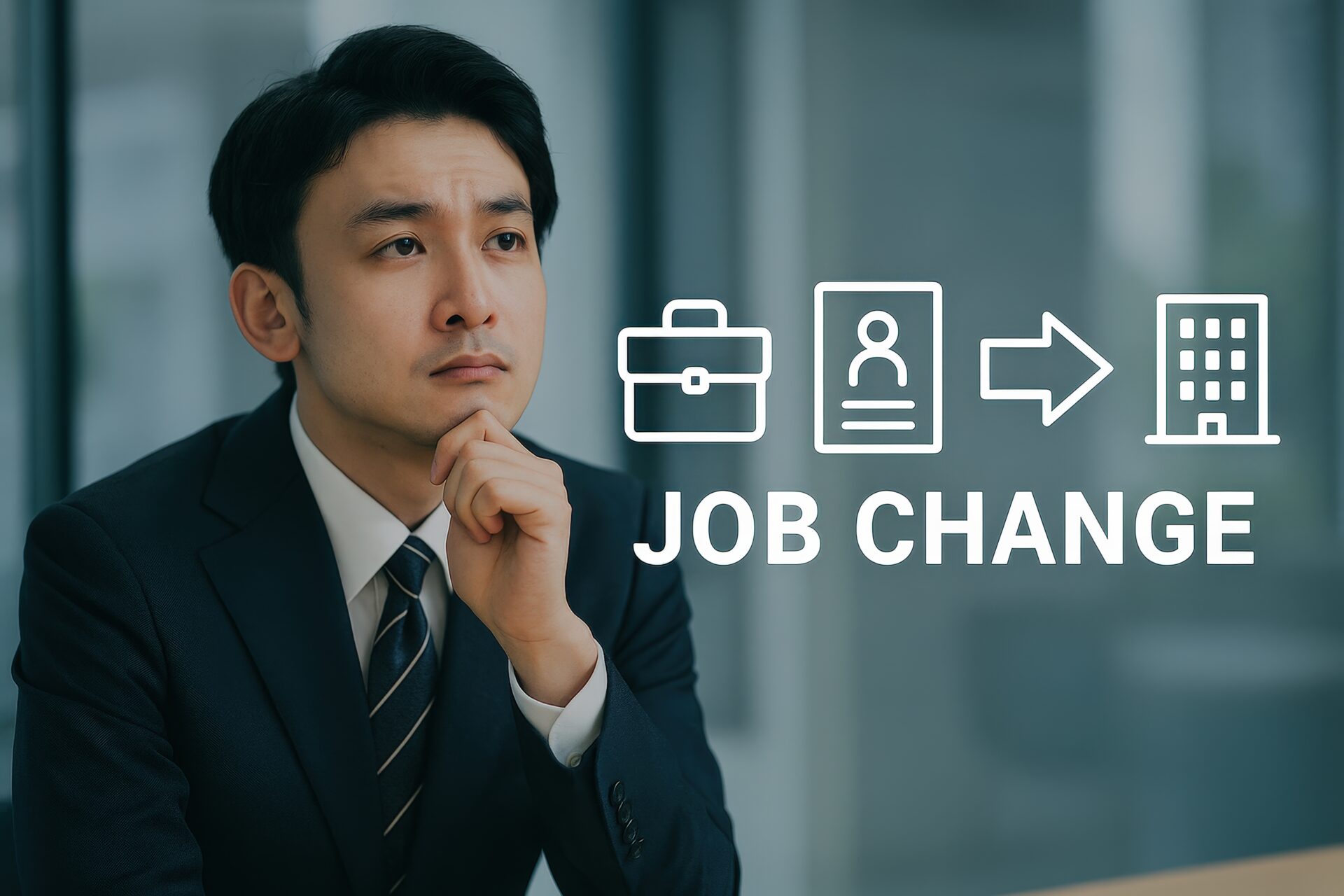 JOB CHANGEのアイコンと転職を考えるビジネスマン