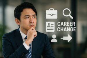 CAREER CHANGEのアイコンと転職を考える男性