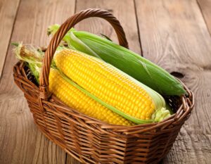 白い皿に盛り付けたトウモロコシの粒