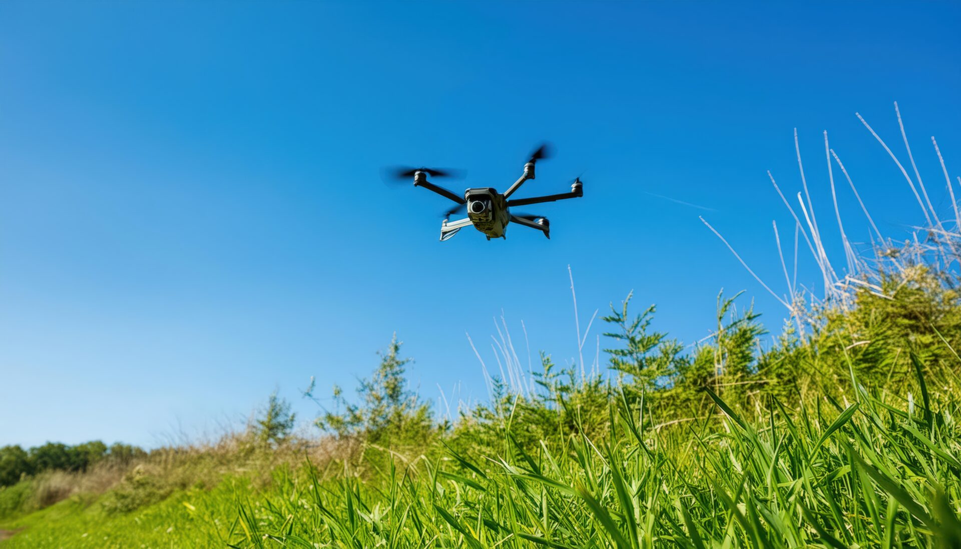 青空を飛行するドローン