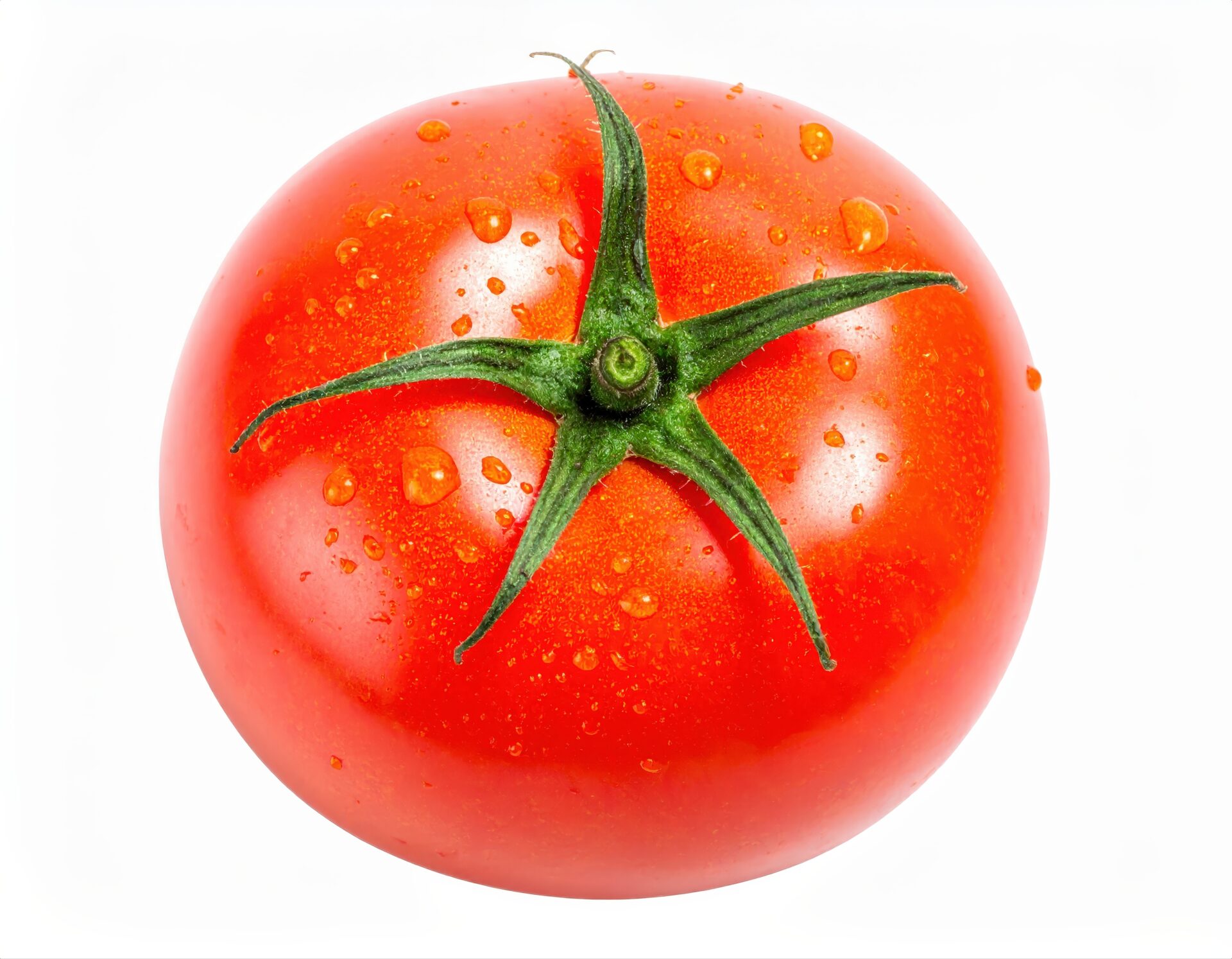 上から見た水滴の付いたトマト