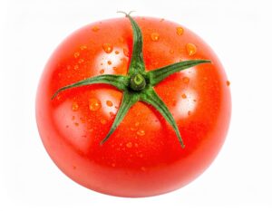 上から見た水滴の付いたトマト