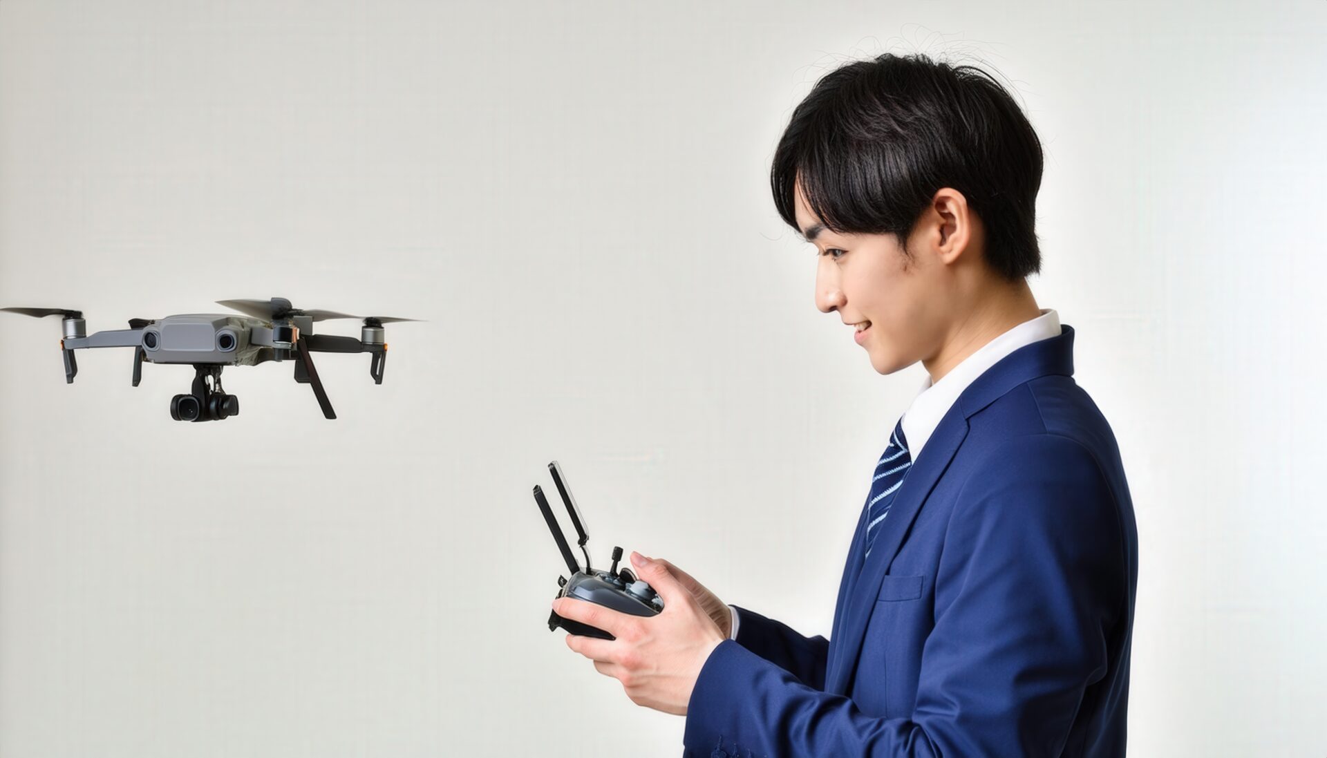 室内でドローンを操作するビジネスマン