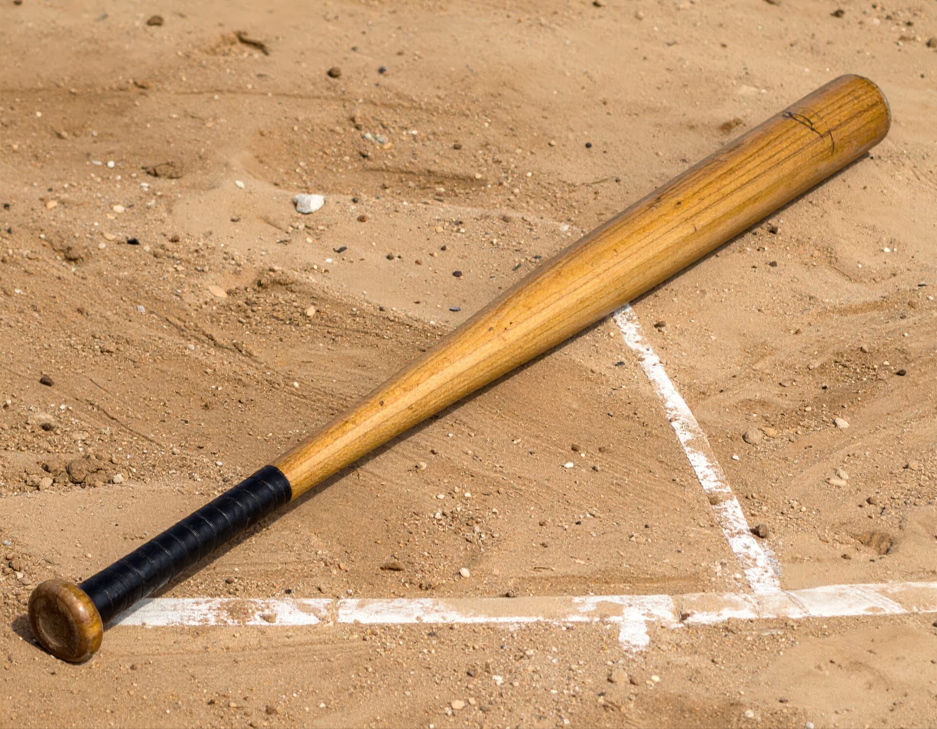 ホームベース付近に置かれた野球バット