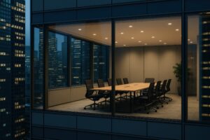 夜景に囲まれたガラス張りの会議室