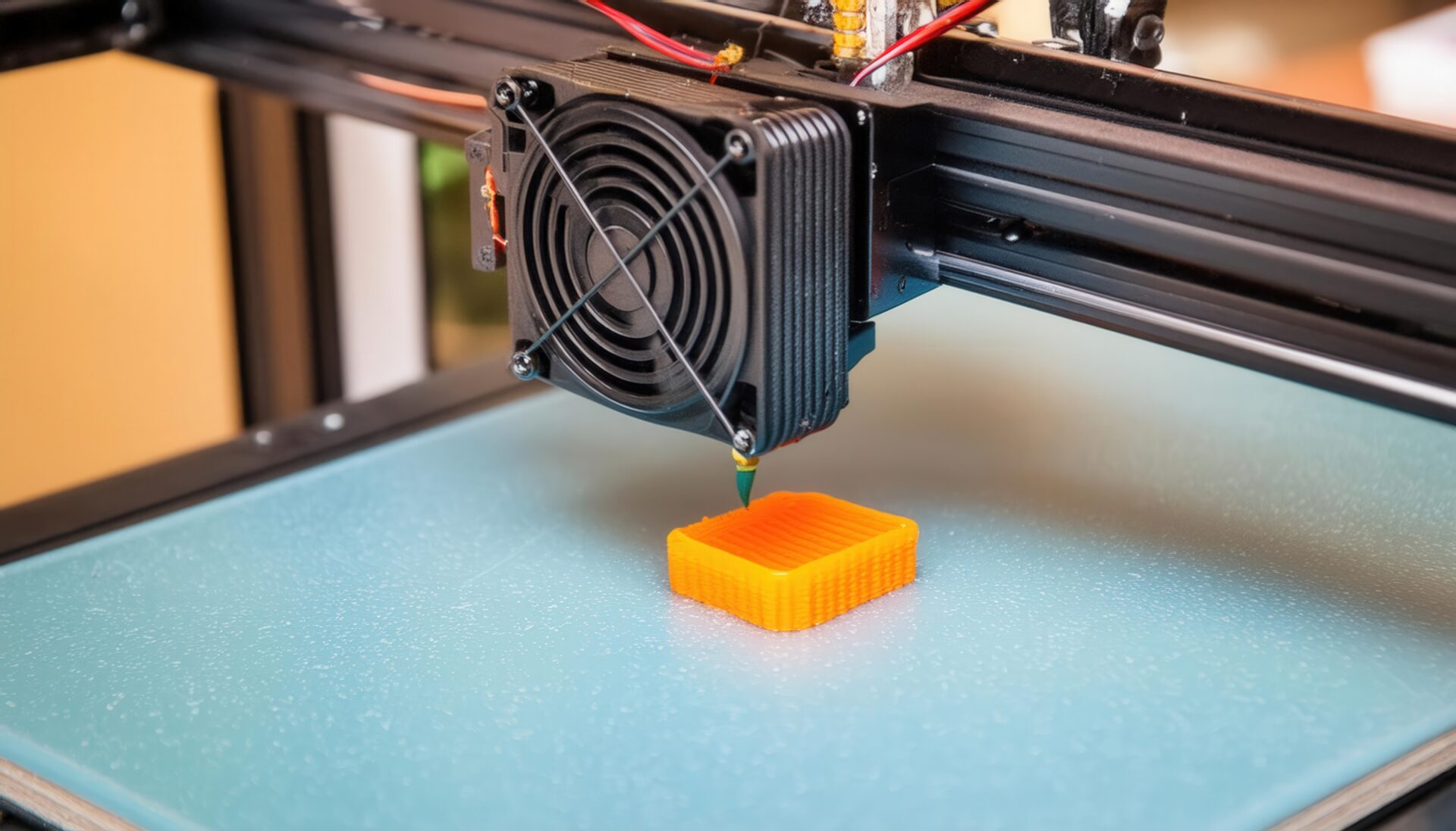 3Dプリンターで小型の立方体を印刷中