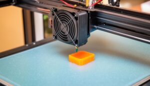 3Dプリンターで小型の立方体を印刷中