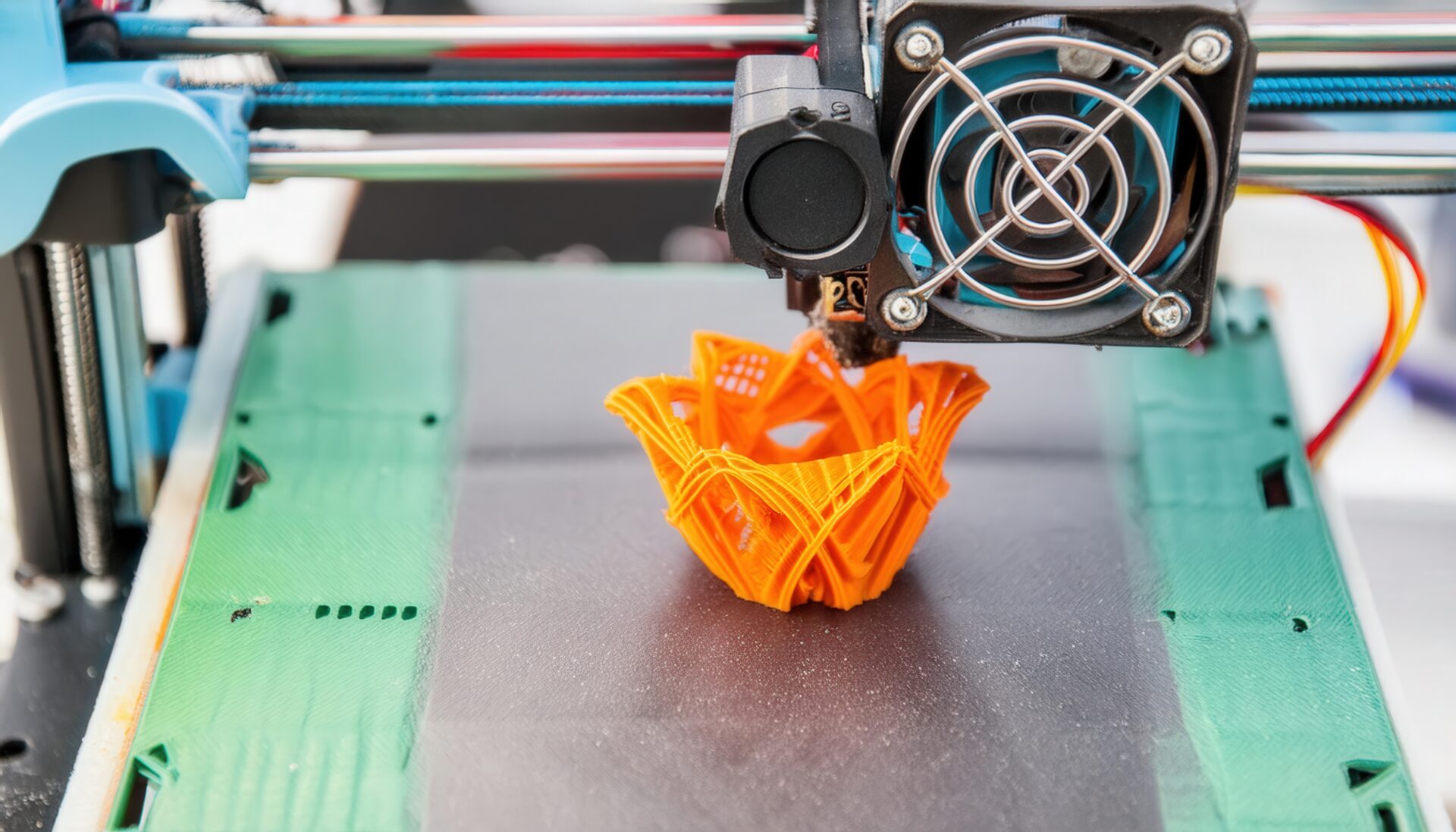 3Dプリンターで花型のデザインを印刷中