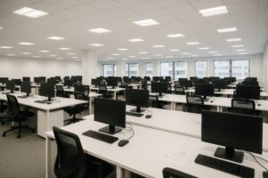 白を基調としたシンプルなオフィスフロア