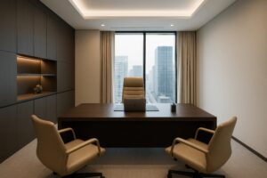 高層ビルの眺望が楽しめる洗練された執務室