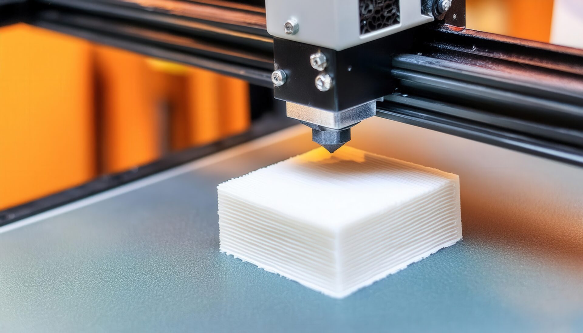 立方体の層を積み上げている3Dプリンター