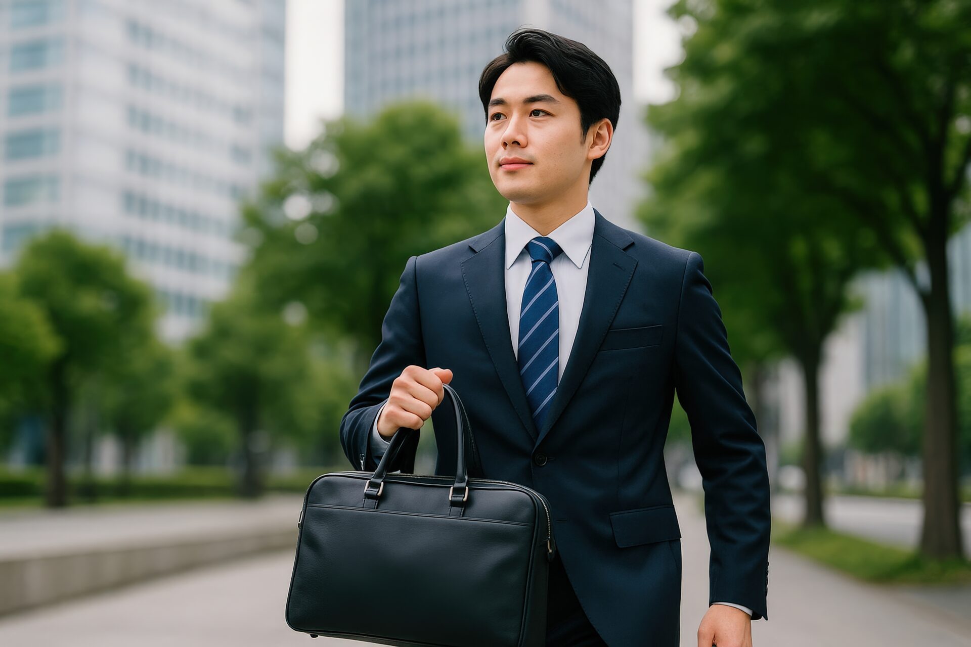 オフィス街を歩くスーツ姿のビジネスマン
