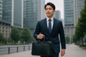 街中を歩くスーツ姿のビジネスマン