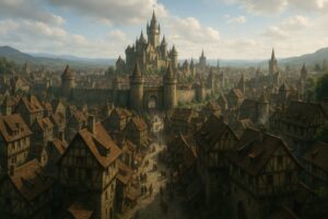 城郭都市を見下ろす中世の町並み