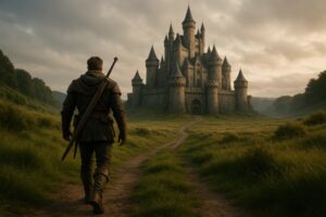 剣を背負った冒険者と城