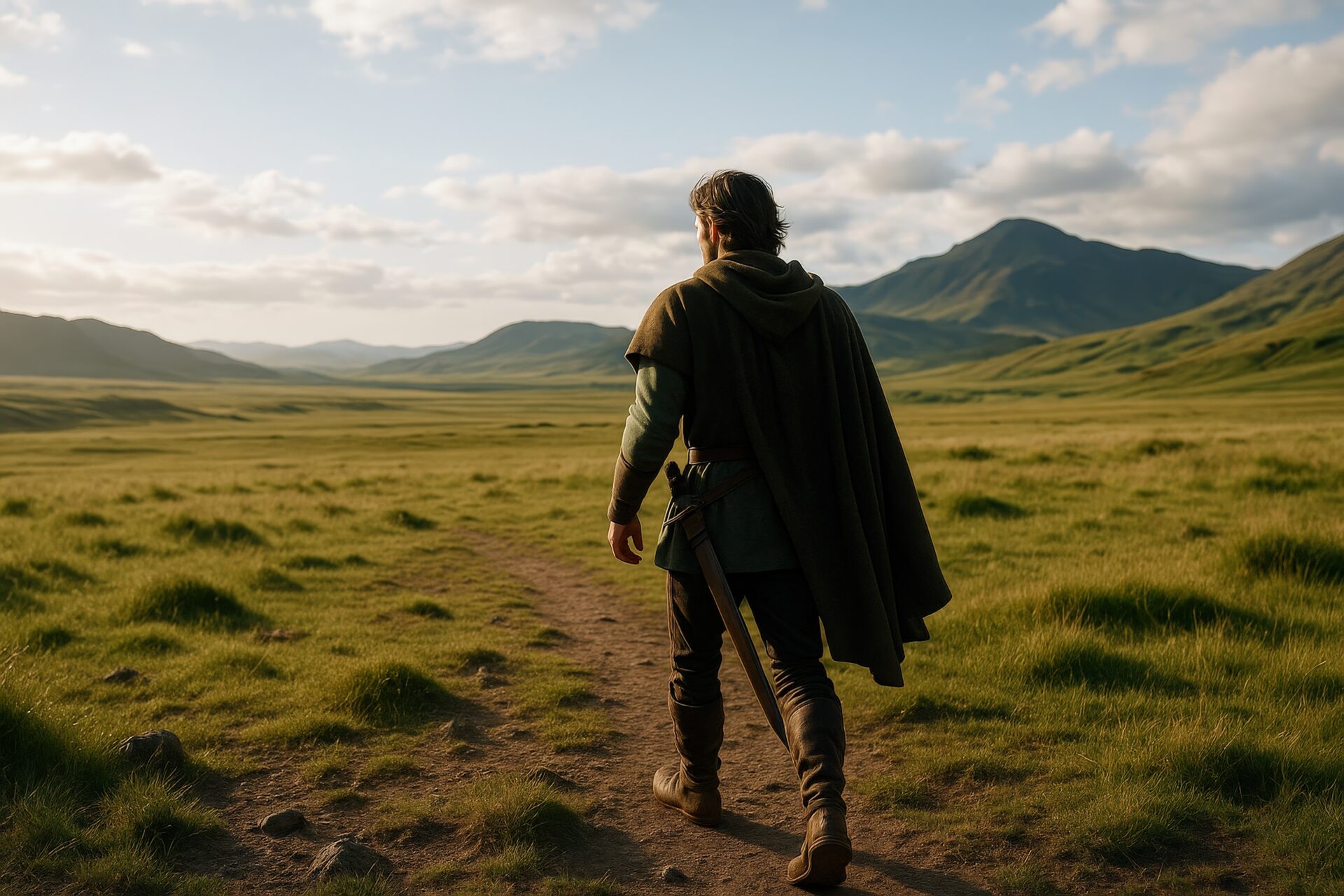 広大な草原を進む旅人