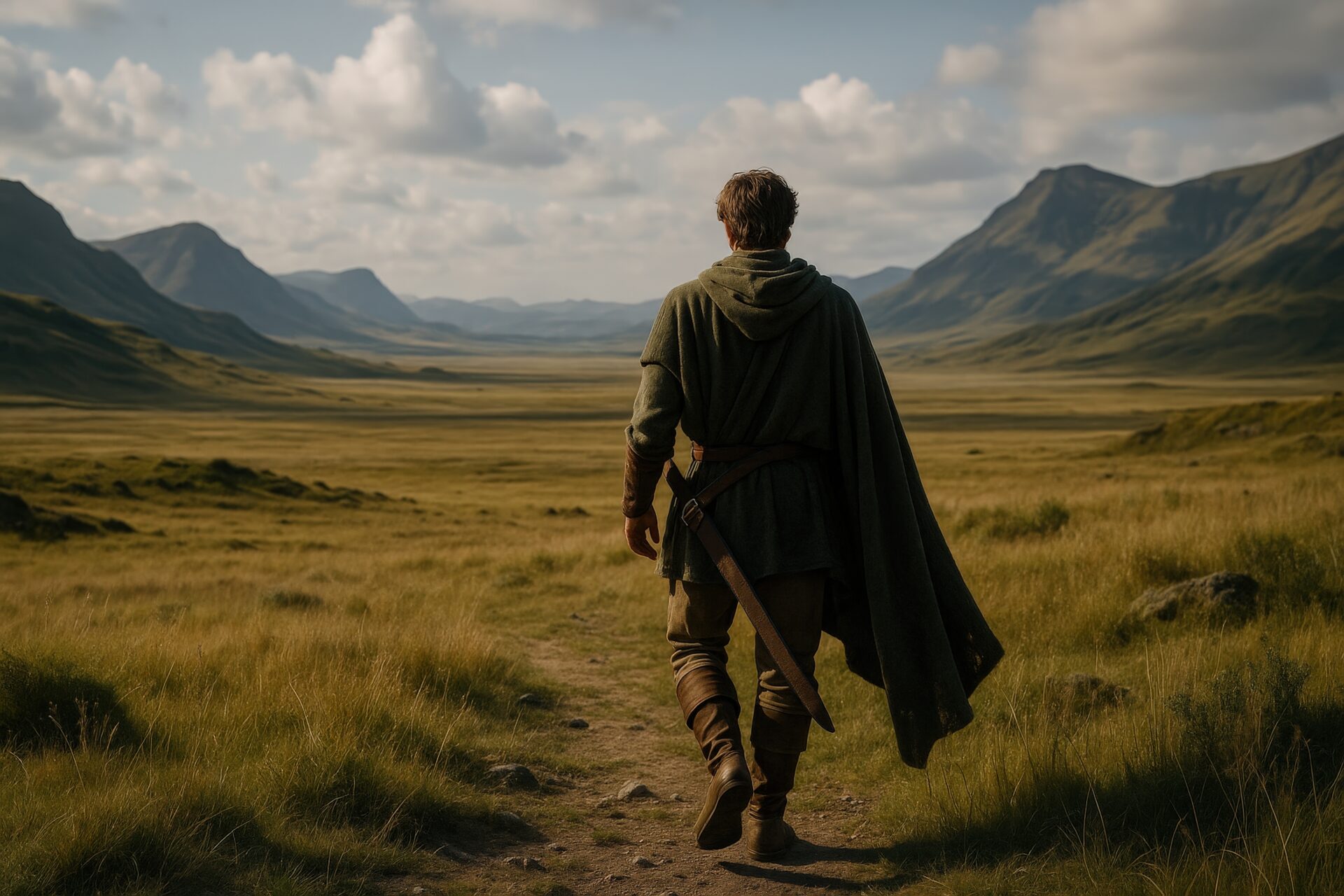 草原の道を歩く冒険者