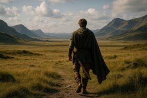 草原の道を歩く冒険者