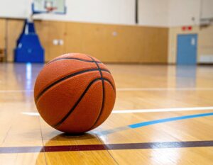 体育館の床に置かれたバスケットボール