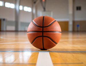 体育館の床に置かれたバスケットボール