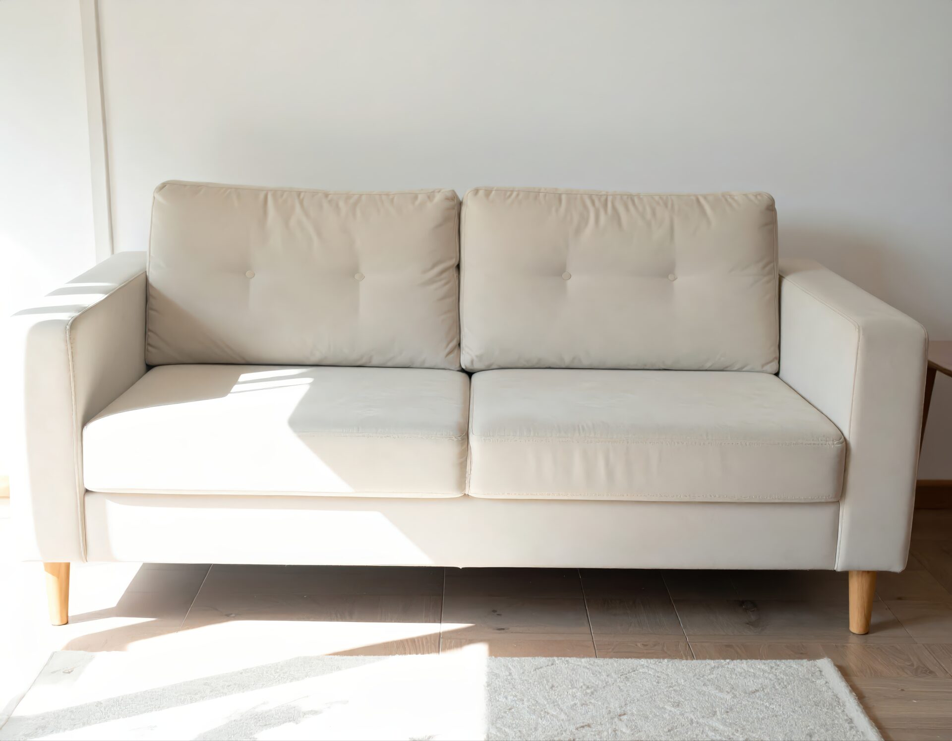 明るいベージュのシンプルソファ