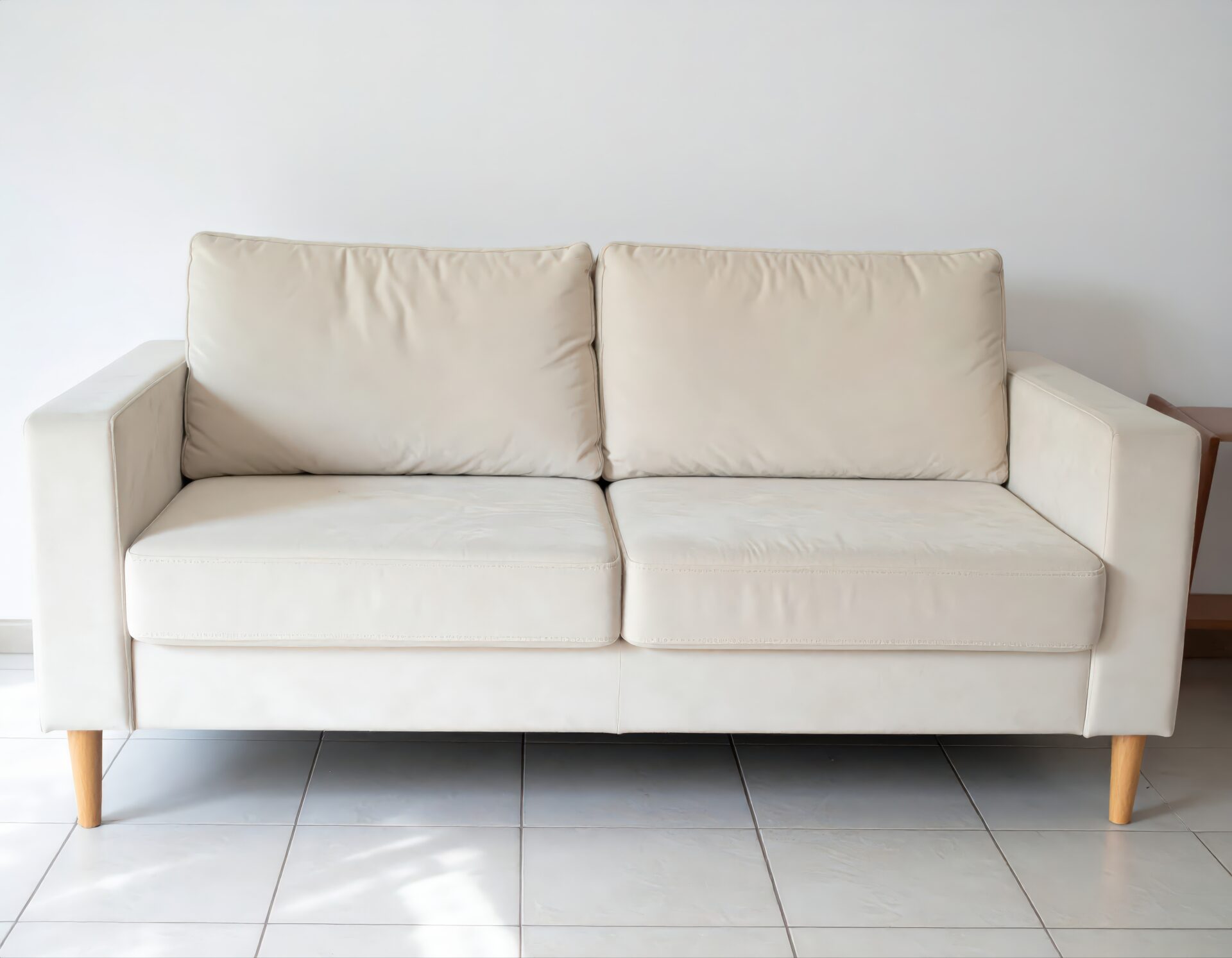 明るいベージュのシンプルソファ