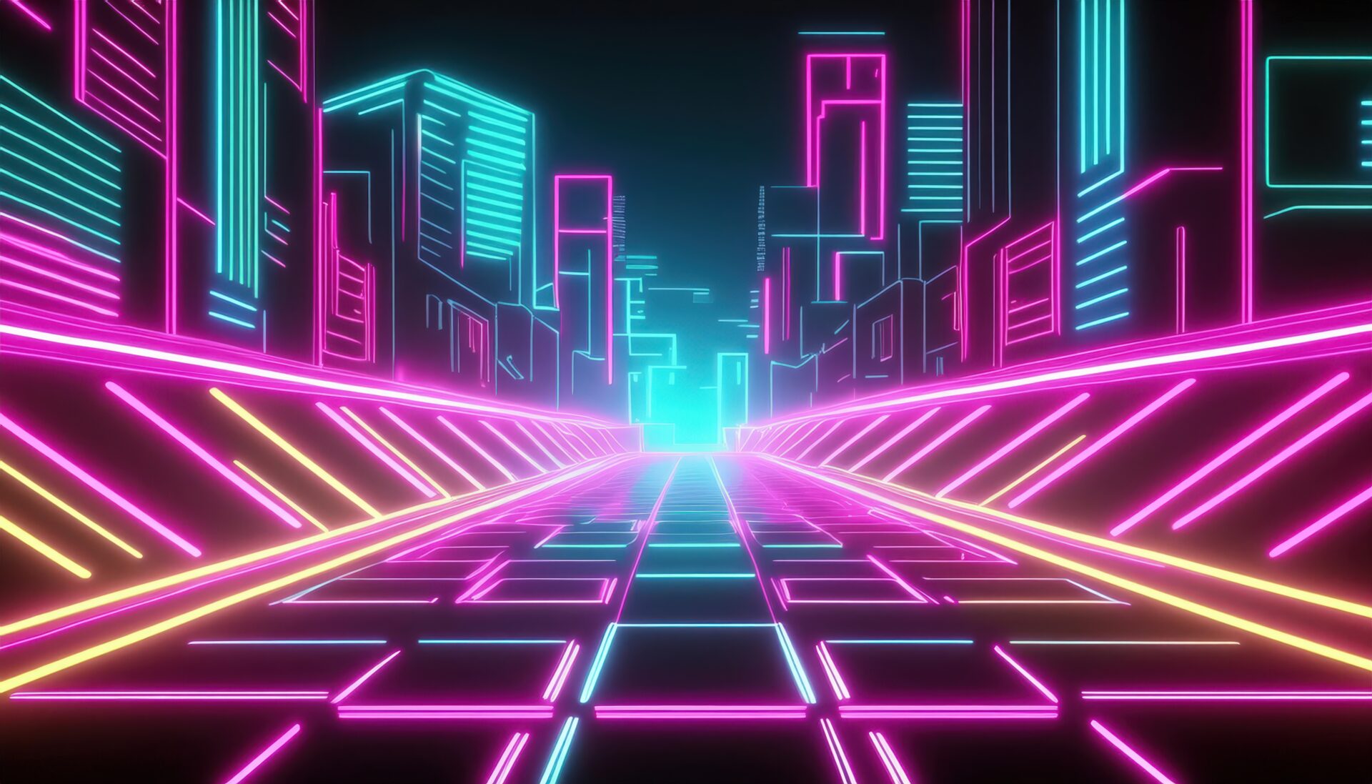 ネオンライトの近未来的な都市風景