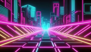 ネオンライトの近未来的な都市風景