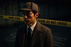 事件現場のシルエットと推理する探偵