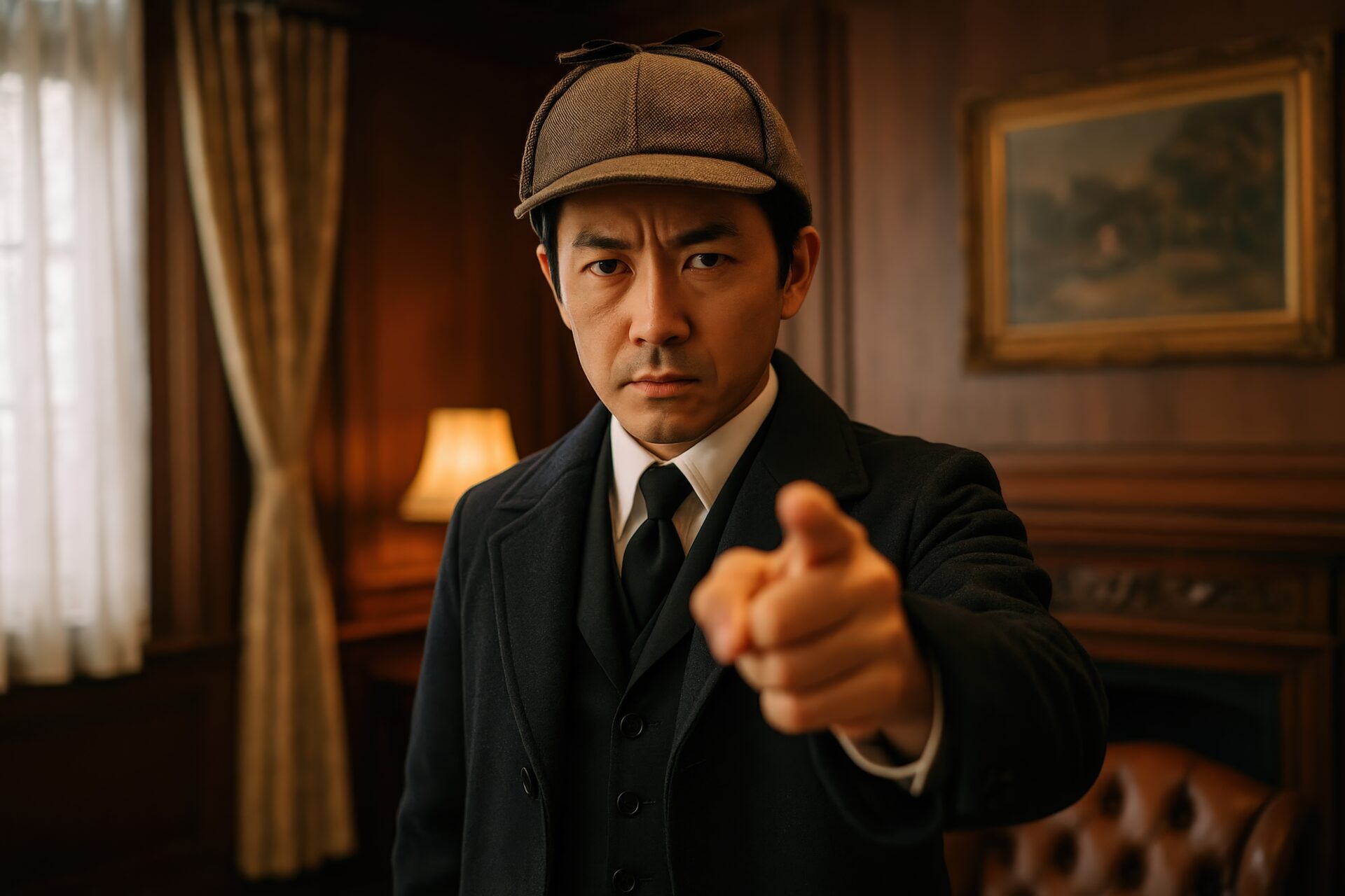 真犯人を指摘する男性探偵