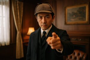 真犯人を指摘する男性探偵