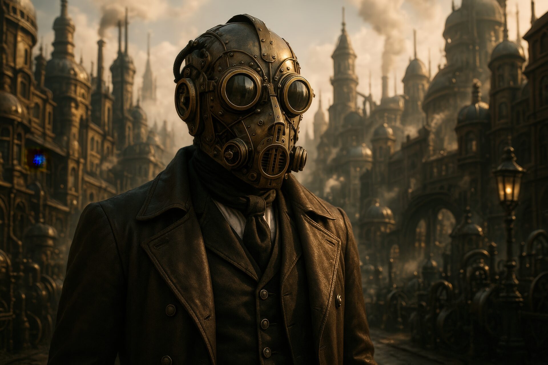 スチームパンク風のゴーグルとマスクの人物